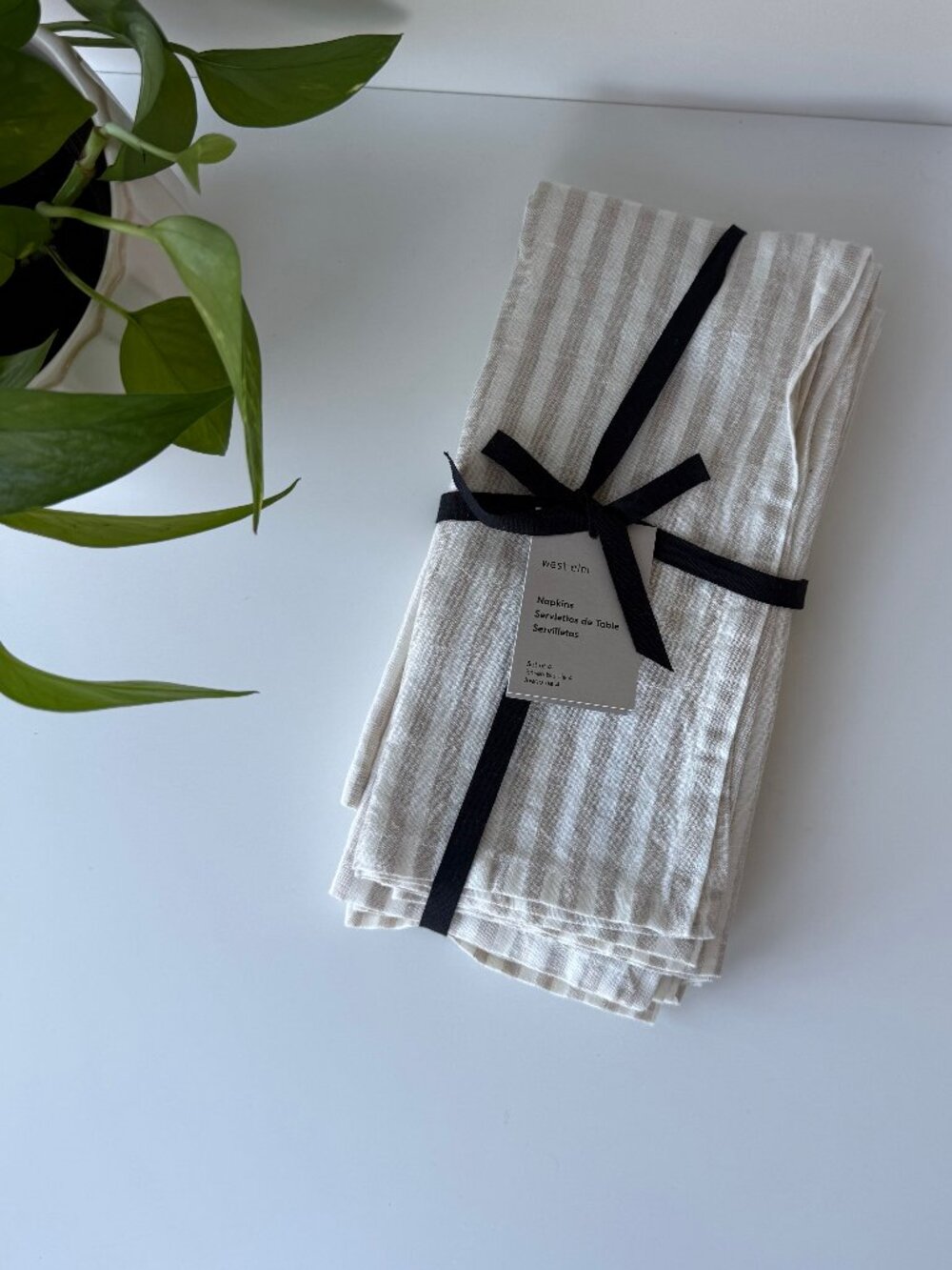West Elm Striped Linen Napkins in Birch, Set of Four, 100% Linen